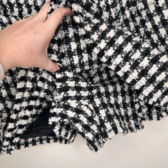 House of Harlow Black and White Checkered Wool Blend Tweed Mini Skort Skirt Lg