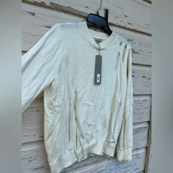 Hudson Jeans Cashmere Blend Distressed Soft Twist Back BoHo Pullover Sweater L