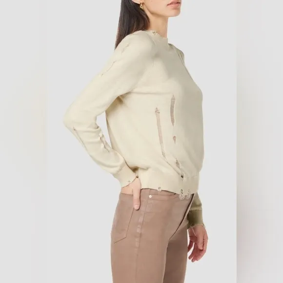 Hudson Jeans Cashmere Blend Distressed Soft Twist Back BoHo Pullover Sweater L