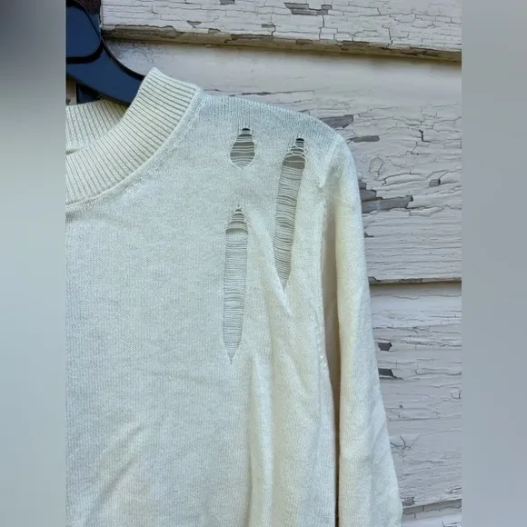 Hudson Jeans Cashmere Blend Distressed Soft Twist Back BoHo Pullover Sweater L