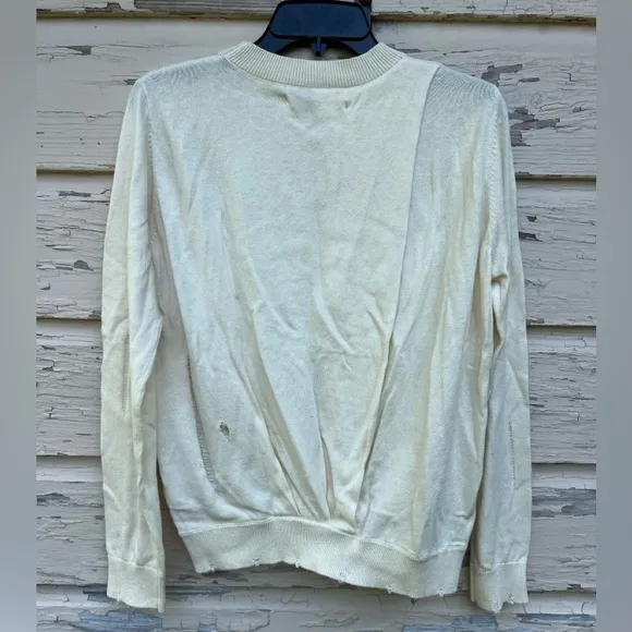 Hudson Jeans Cashmere Blend Distressed Soft Twist Back BoHo Pullover Sweater L