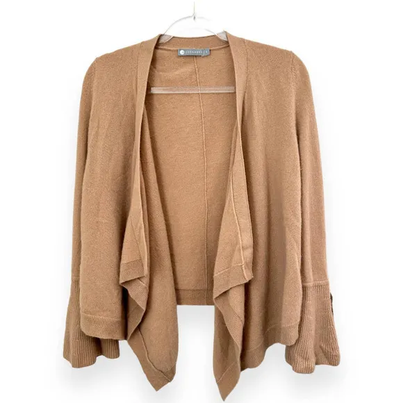 In Cashmere Waterfall Cascade Open Cardigan Bell Sleeves Blush/Tan Size Small