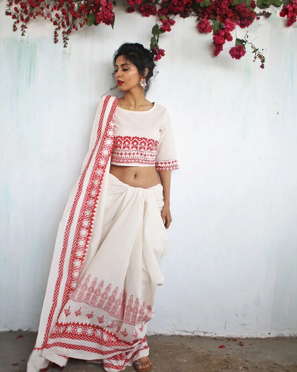 Ivory Charm Handblockprinted Cotton Saree