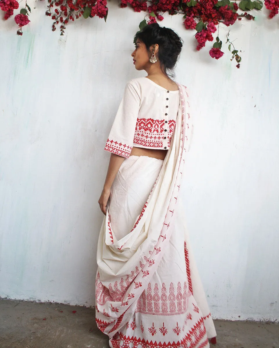 Ivory Charm Handblockprinted Cotton Saree