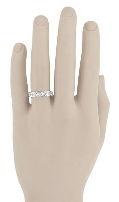 Jadan Mid Century Modern Vintage Style Men's Diamond Wedding Band in White Gold - 10K, 14K, or 18K