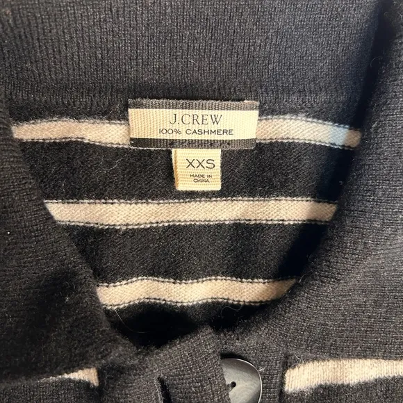 J.Crew 100shmere Collar Sweater Black White Stripes  Long Sleeve 3Buttons XXS