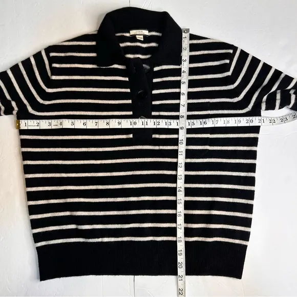 J.Crew 100shmere Collar Sweater Black White Stripes  Long Sleeve 3Buttons XXS