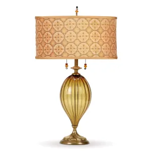 Jessie Table Lamp 233AF166 Colors Amber Blown Glass Base Kevin O'Brien Silk Velvet Gold and Beige Shade by Kinzig Design