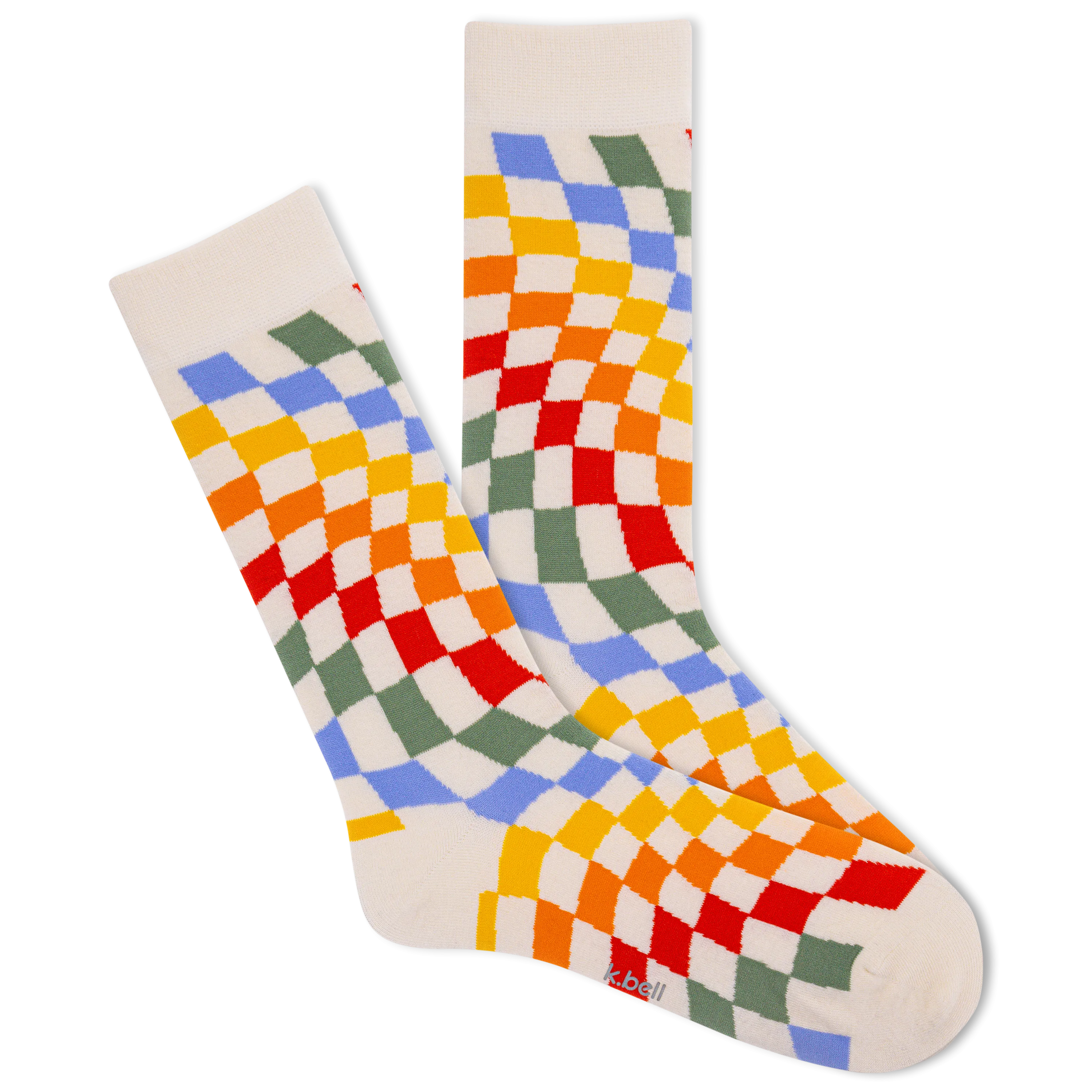 K.Bell Men's Retro Wave Checkerboard Crew Sock