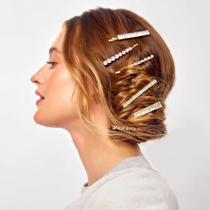 Kitsch Metal Rhinestone Assorted Bobby Pins 4pc Set - Gold