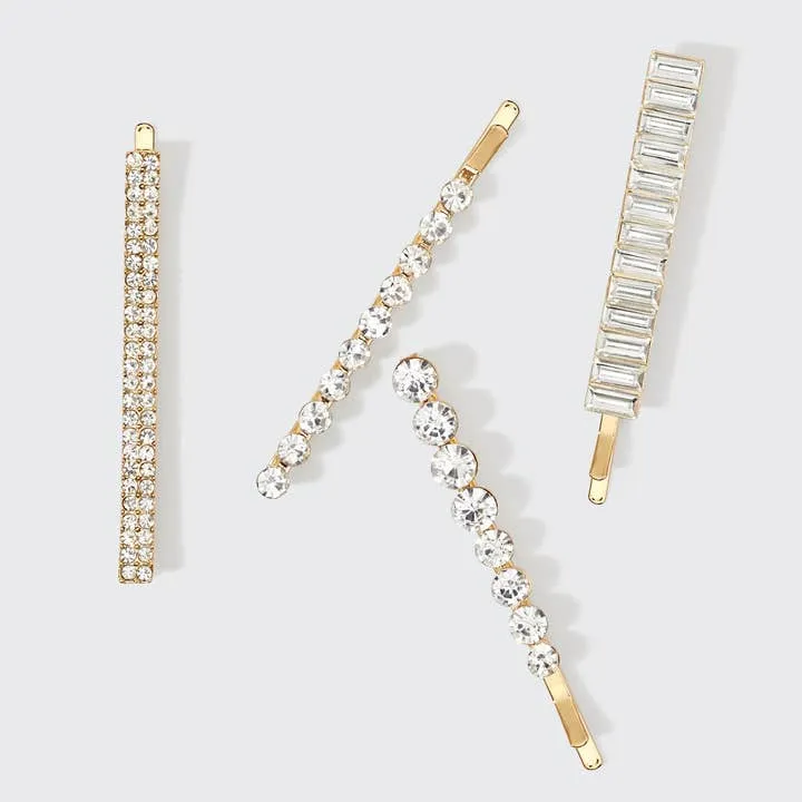 Kitsch Metal Rhinestone Assorted Bobby Pins 4pc Set - Gold