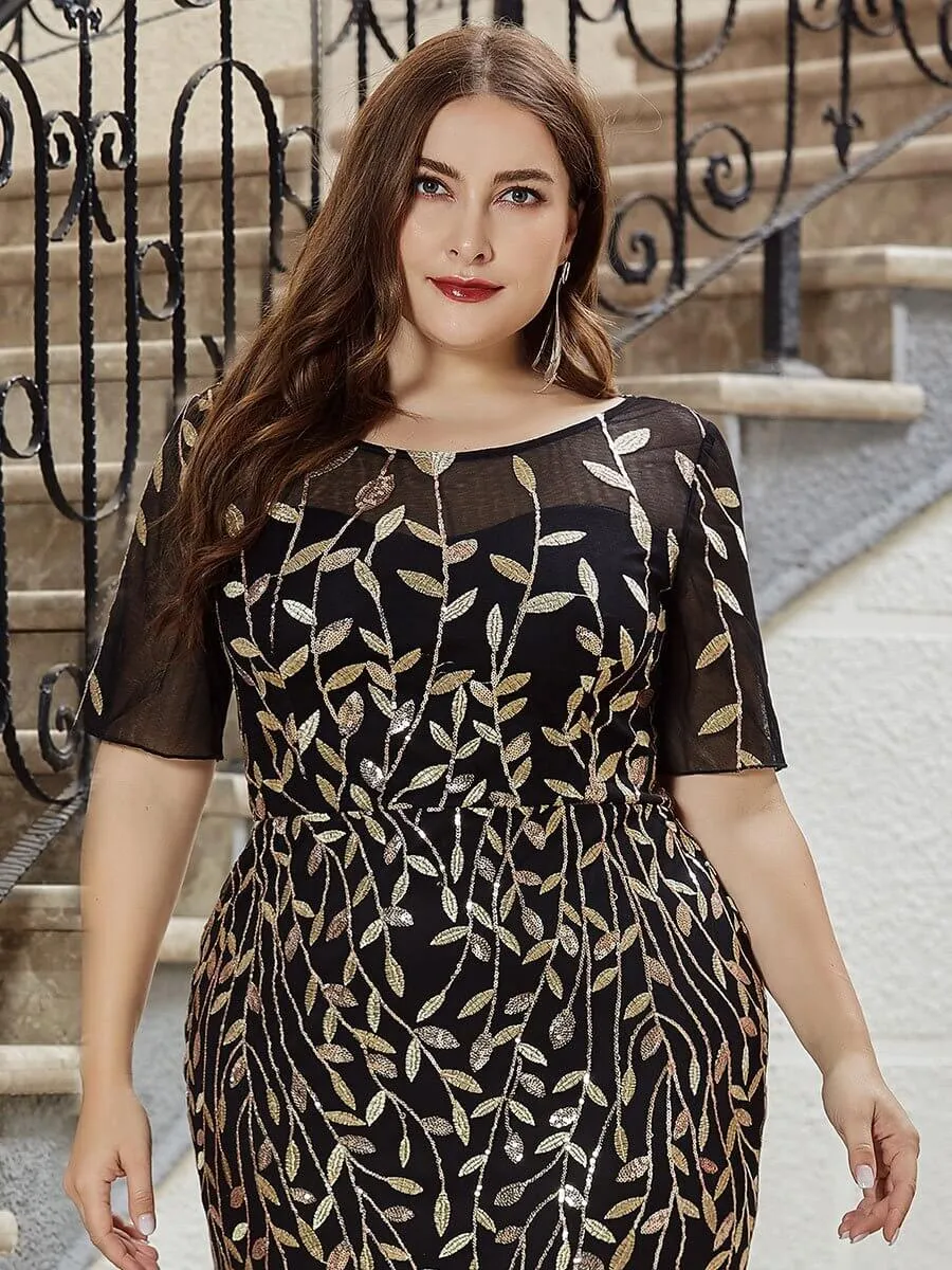 Krystal tulle embroidered leaf pattern dress with sequins in darker colors