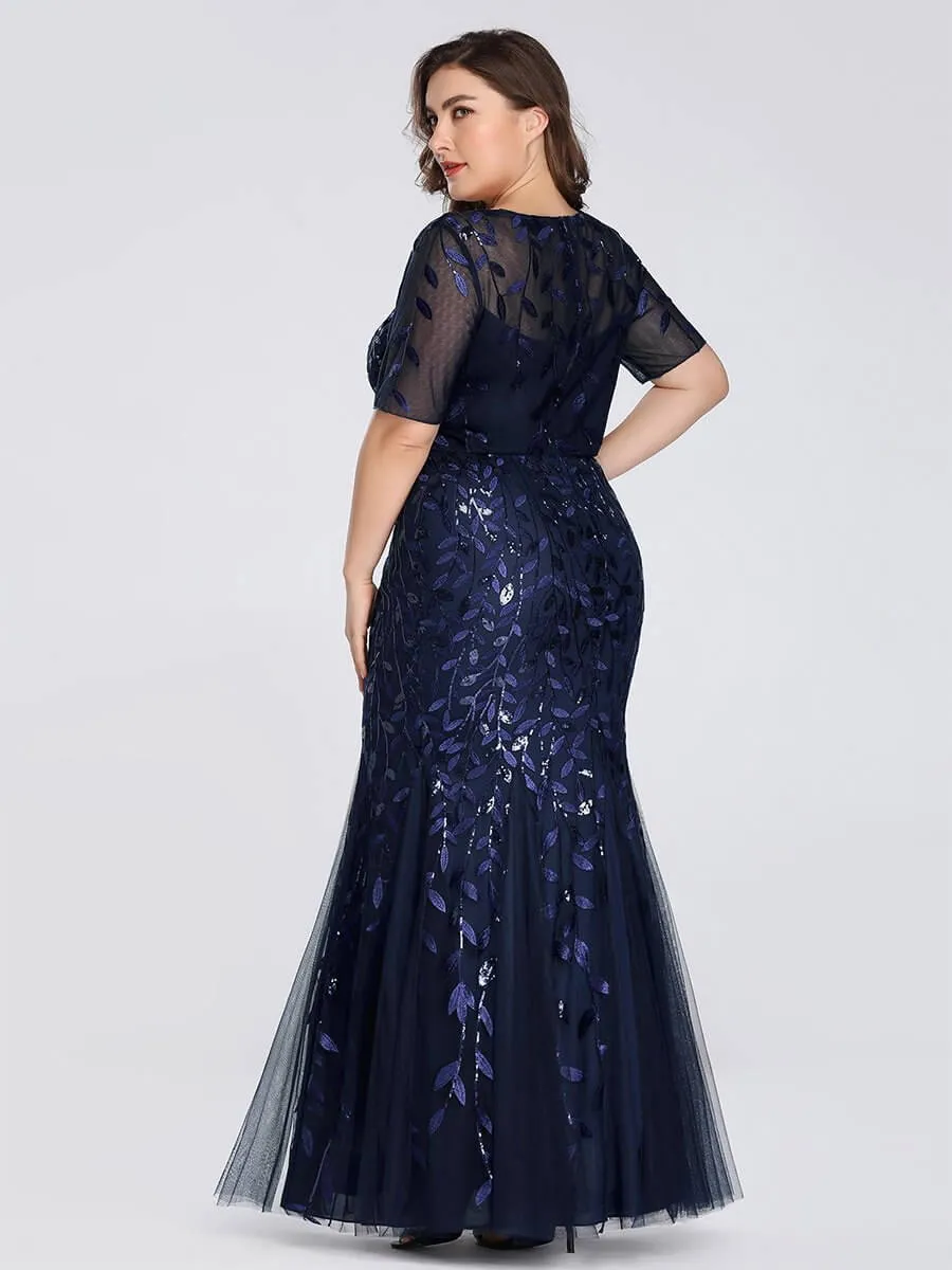 Krystal tulle embroidered leaf pattern dress with sequins in darker colors