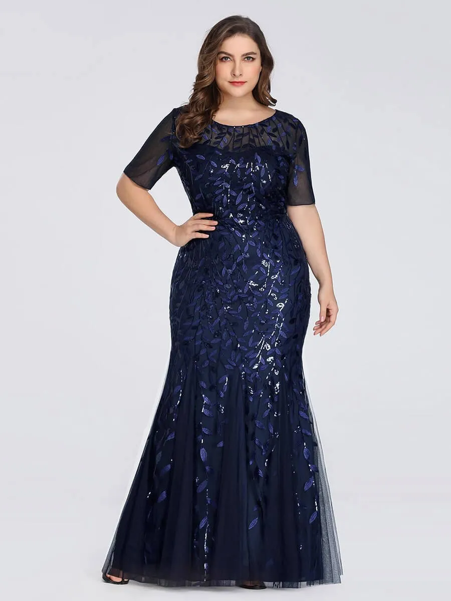 Krystal tulle embroidered leaf pattern dress with sequins in darker colors