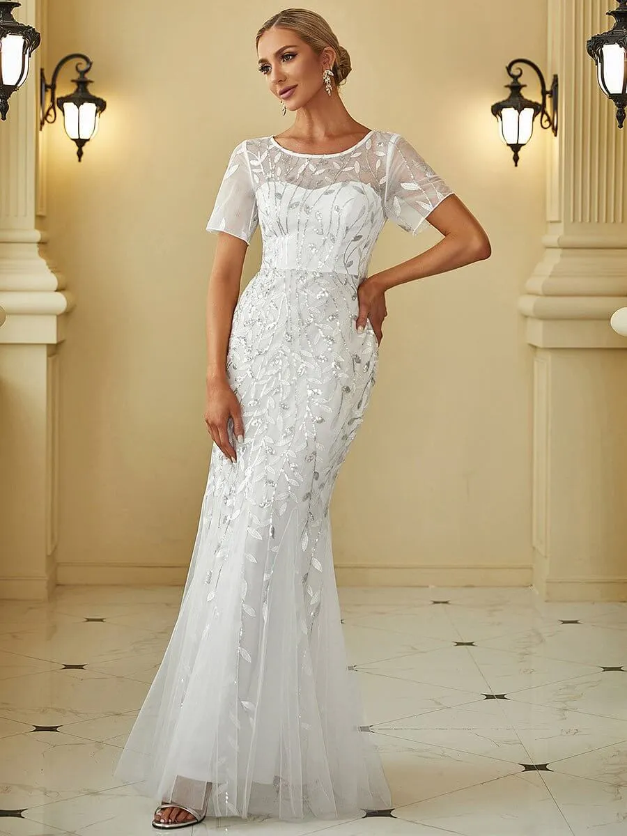 Krystal tulle Wedding gown with sequins in silver and white