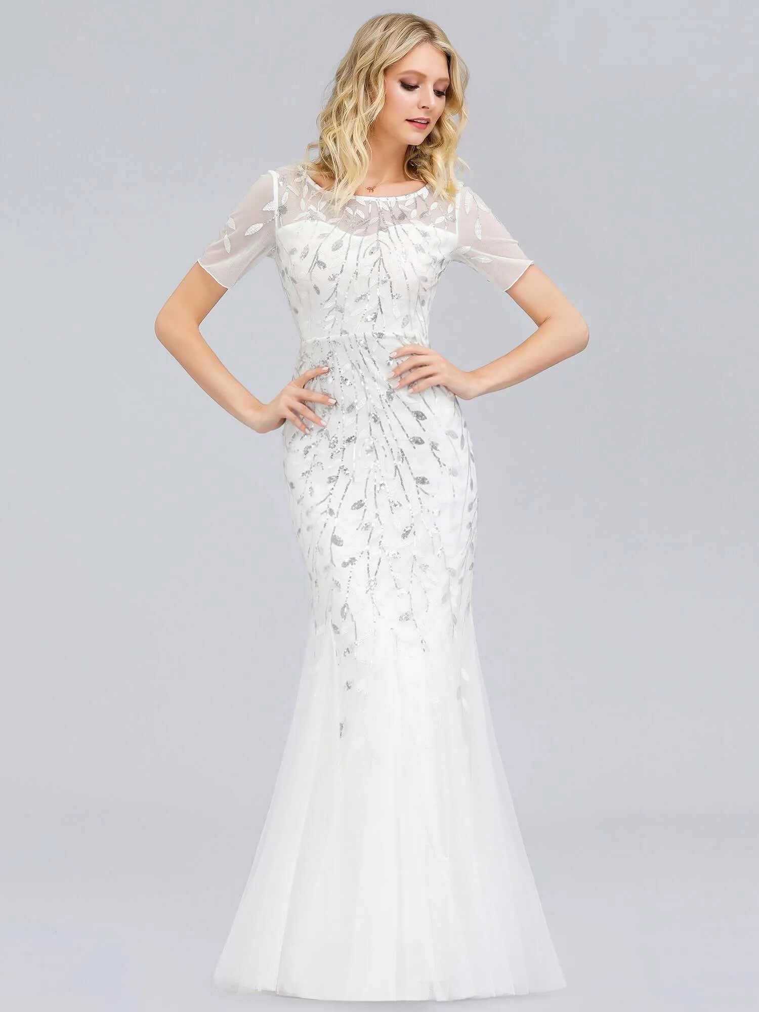 Krystal tulle Wedding gown with sequins in silver and white