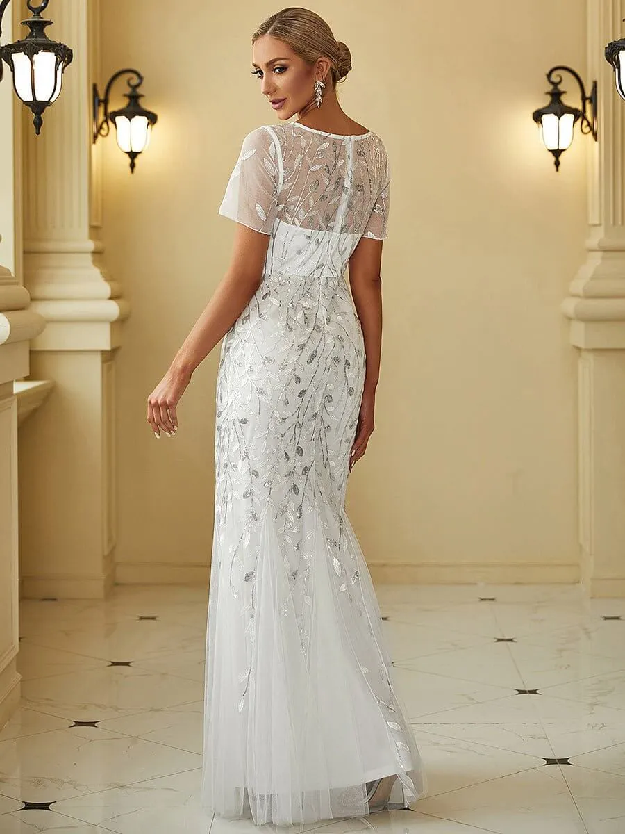 Krystal tulle Wedding gown with sequins in silver and white