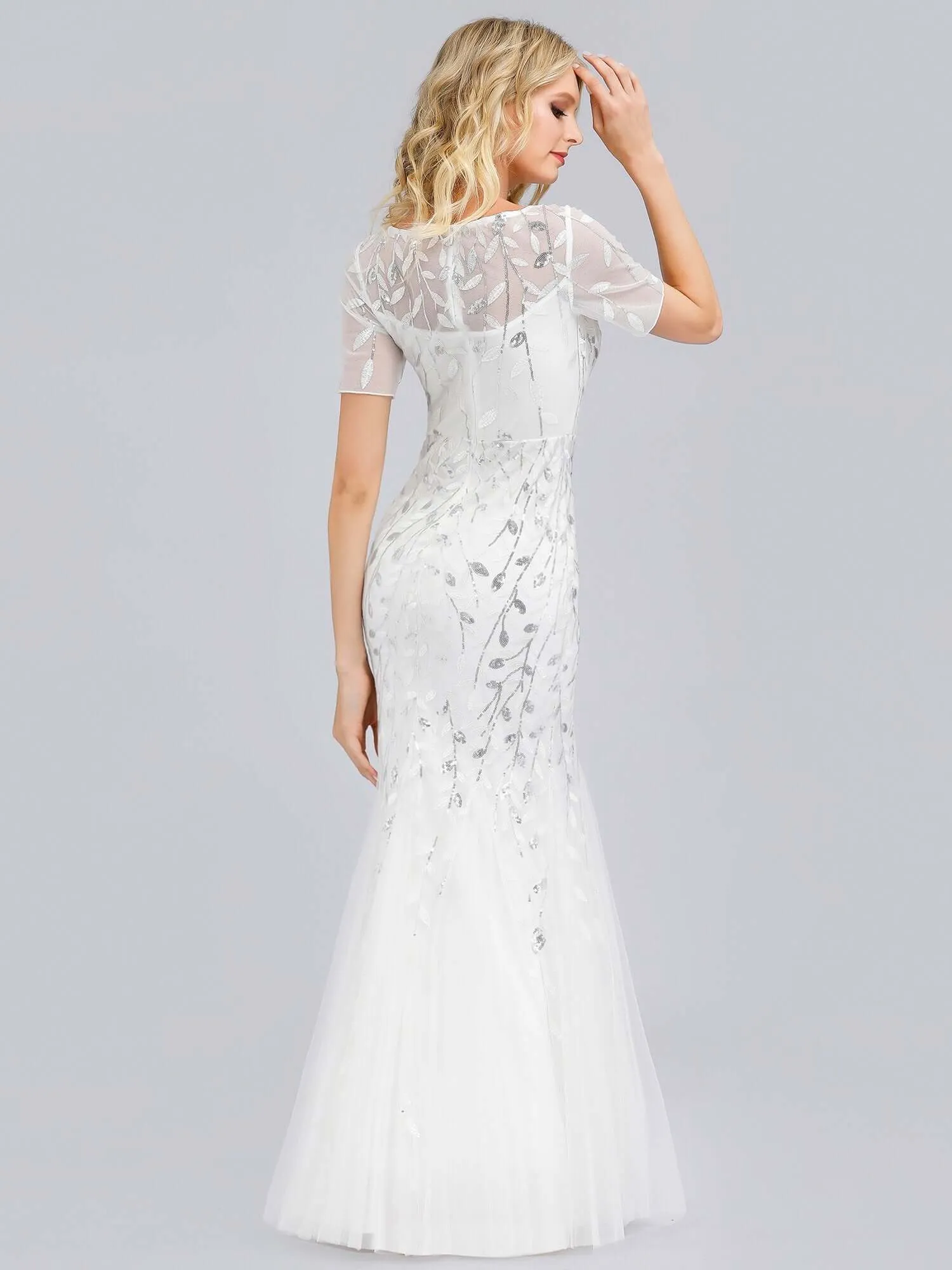 Krystal tulle Wedding gown with sequins in silver and white