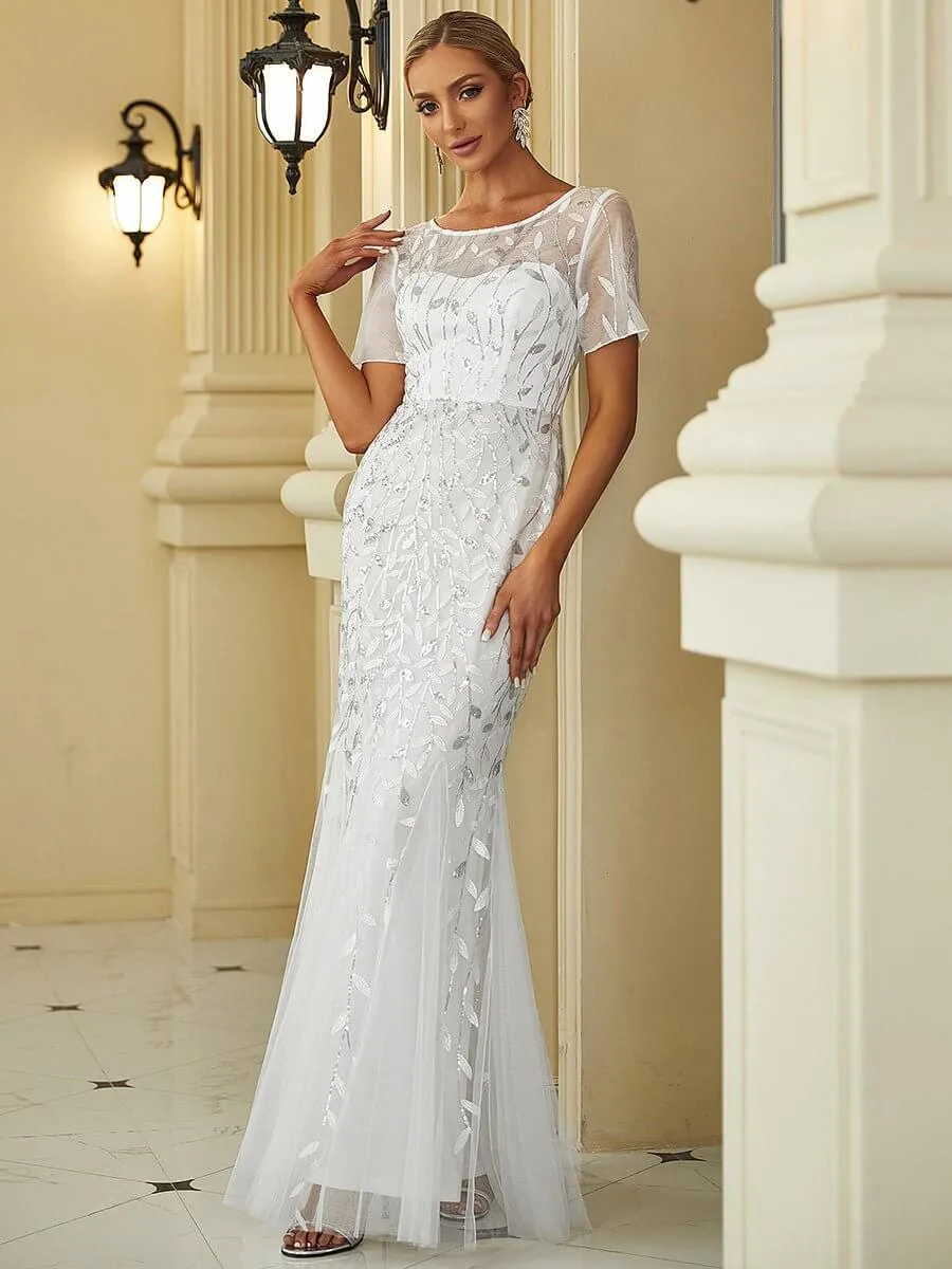 Krystal tulle Wedding gown with sequins in silver and white