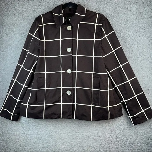 Lauren Ralph Lauren Womens Checkered Box Plaid Peacoat Size Large Dark Academia