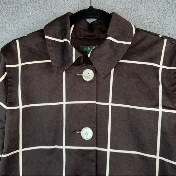 Lauren Ralph Lauren Womens Checkered Box Plaid Peacoat Size Large Dark Academia