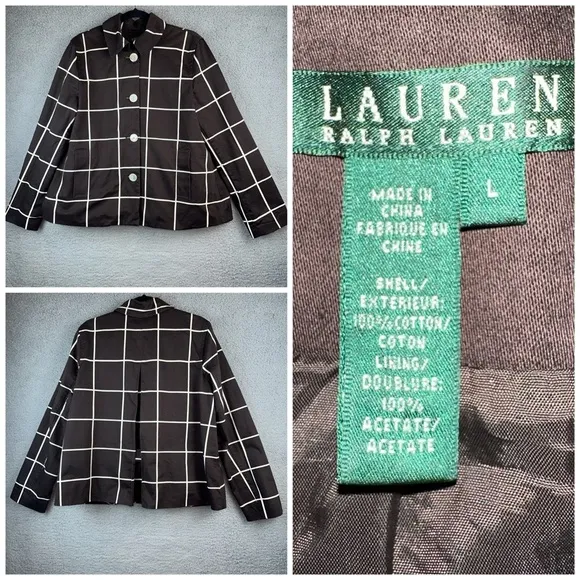 Lauren Ralph Lauren Womens Checkered Box Plaid Peacoat Size Large Dark Academia