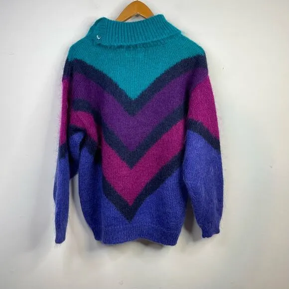 Le Moda Vintage Y2K Slouchy Cowl Furry Fuzzy Chevron Mohair Sweater womens M