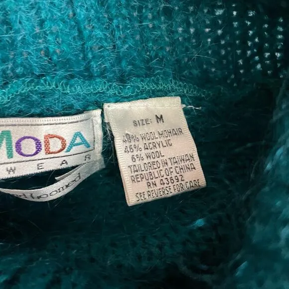 Le Moda Vintage Y2K Slouchy Cowl Furry Fuzzy Chevron Mohair Sweater womens M