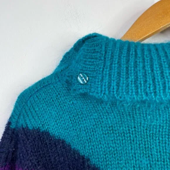 Le Moda Vintage Y2K Slouchy Cowl Furry Fuzzy Chevron Mohair Sweater womens M