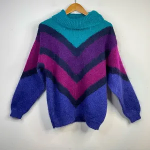 Le Moda Vintage Y2K Slouchy Cowl Furry Fuzzy Chevron Mohair Sweater womens M