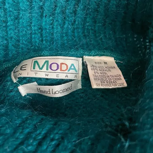 Le Moda Vintage Y2K Slouchy Cowl Furry Fuzzy Chevron Mohair Sweater womens M