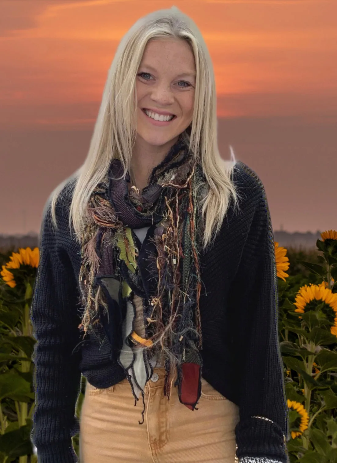 Lightweight Boho art Scarf, Shreds refashion scarf, nature inspired fashion, olive sage cream