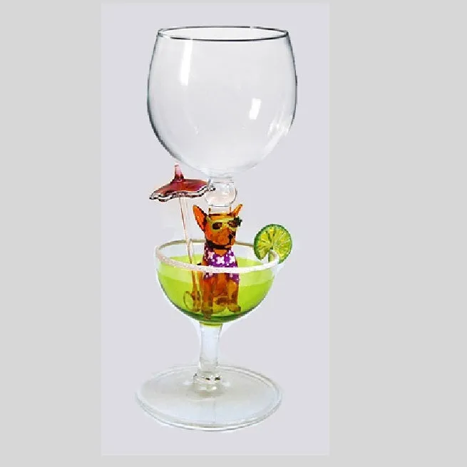 Lime Chihuahua Margarita Hand Blown Wine Glass