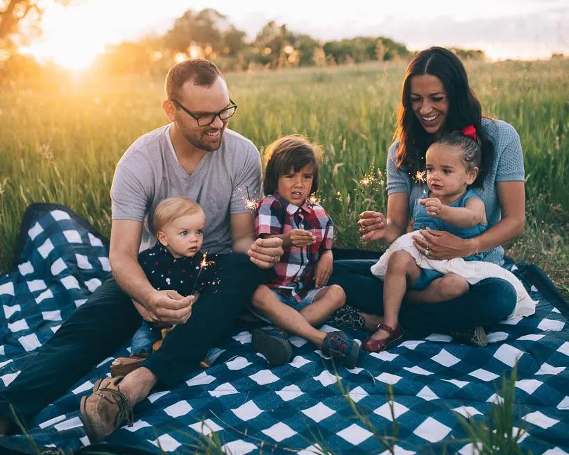 Little Unicorn Outdoor Blanket - 5X7 - Navy Plaid