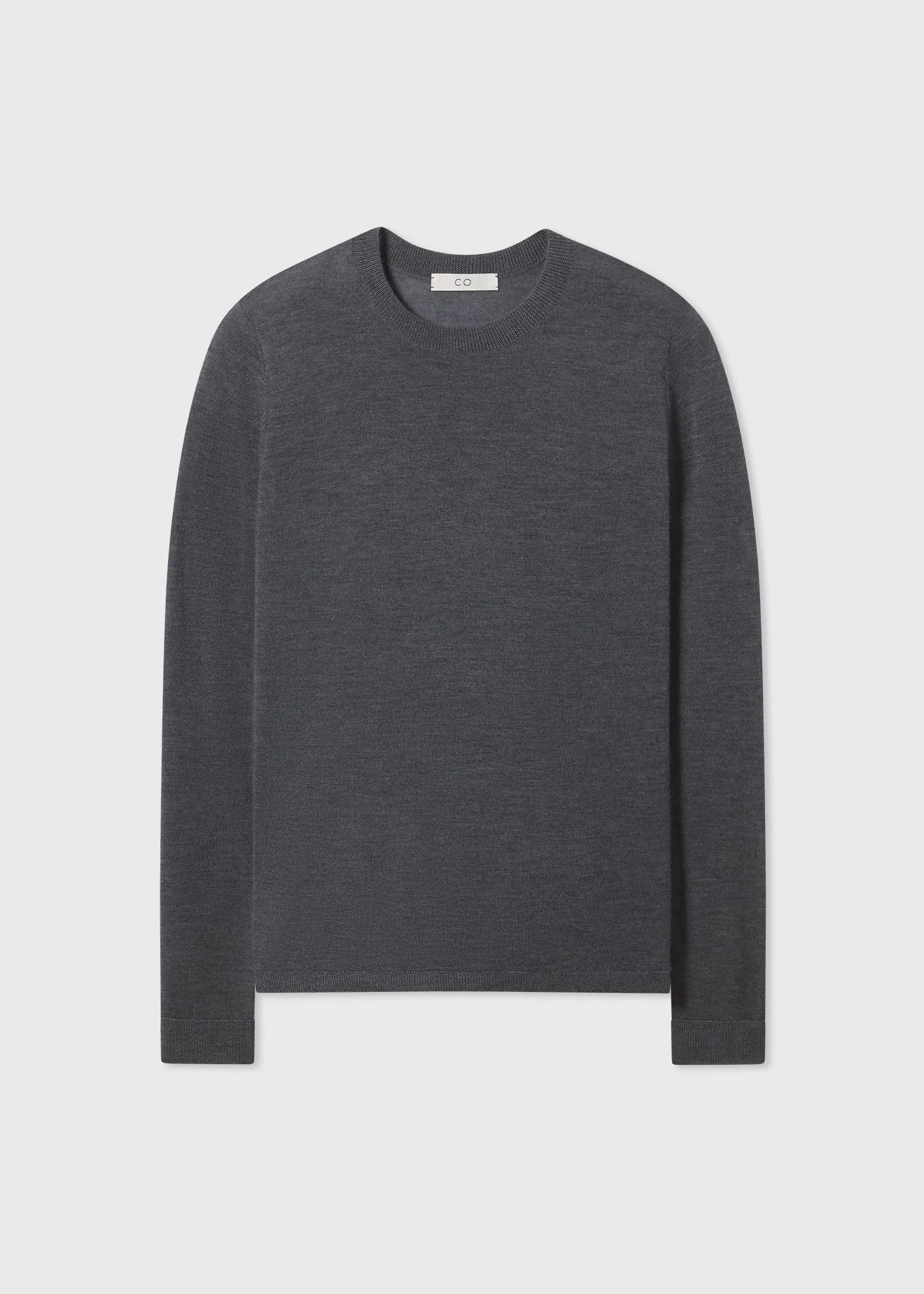 Long Sleeve Crew in Fine Cashmere - Grey