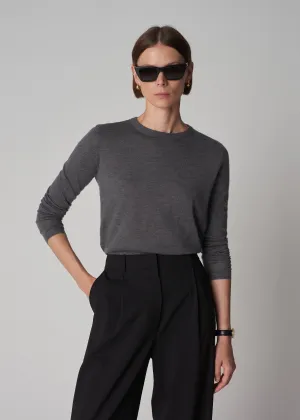 Long Sleeve Crew in Fine Cashmere - Grey