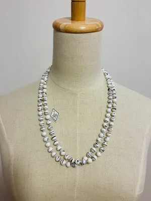 Long Vintage Black & White Beaded Necklace