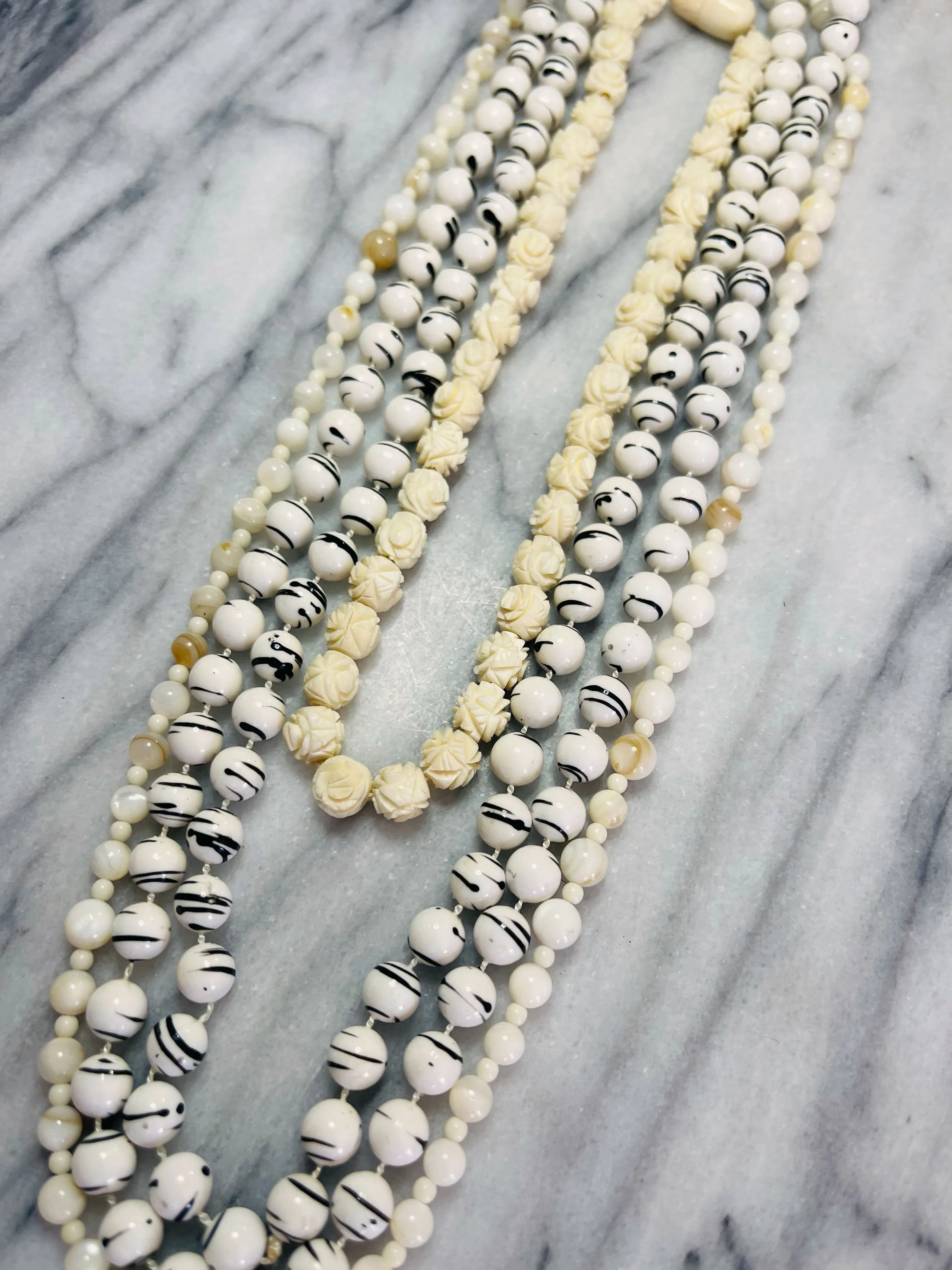 Long Vintage Black & White Beaded Necklace