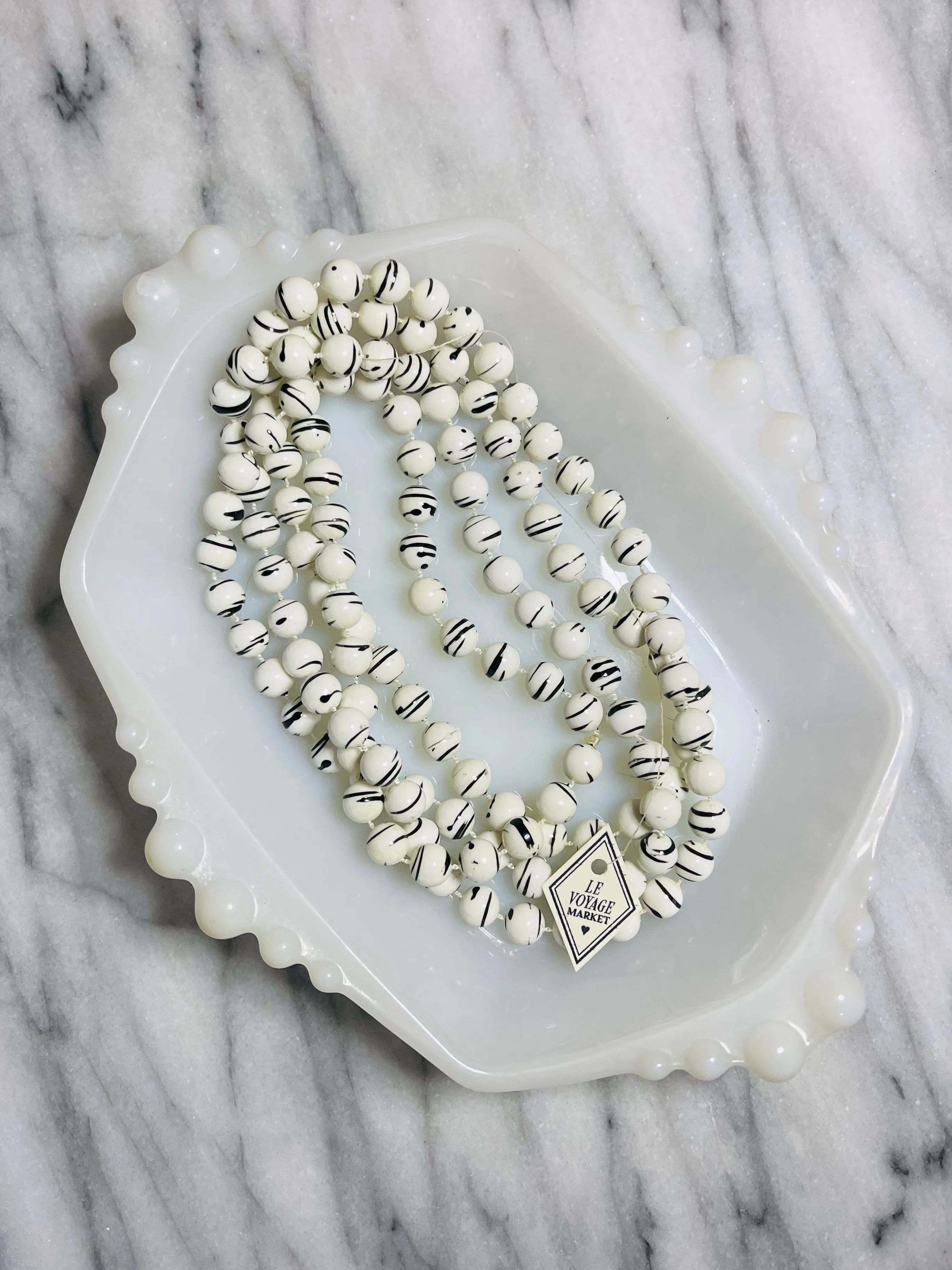 Long Vintage Black & White Beaded Necklace