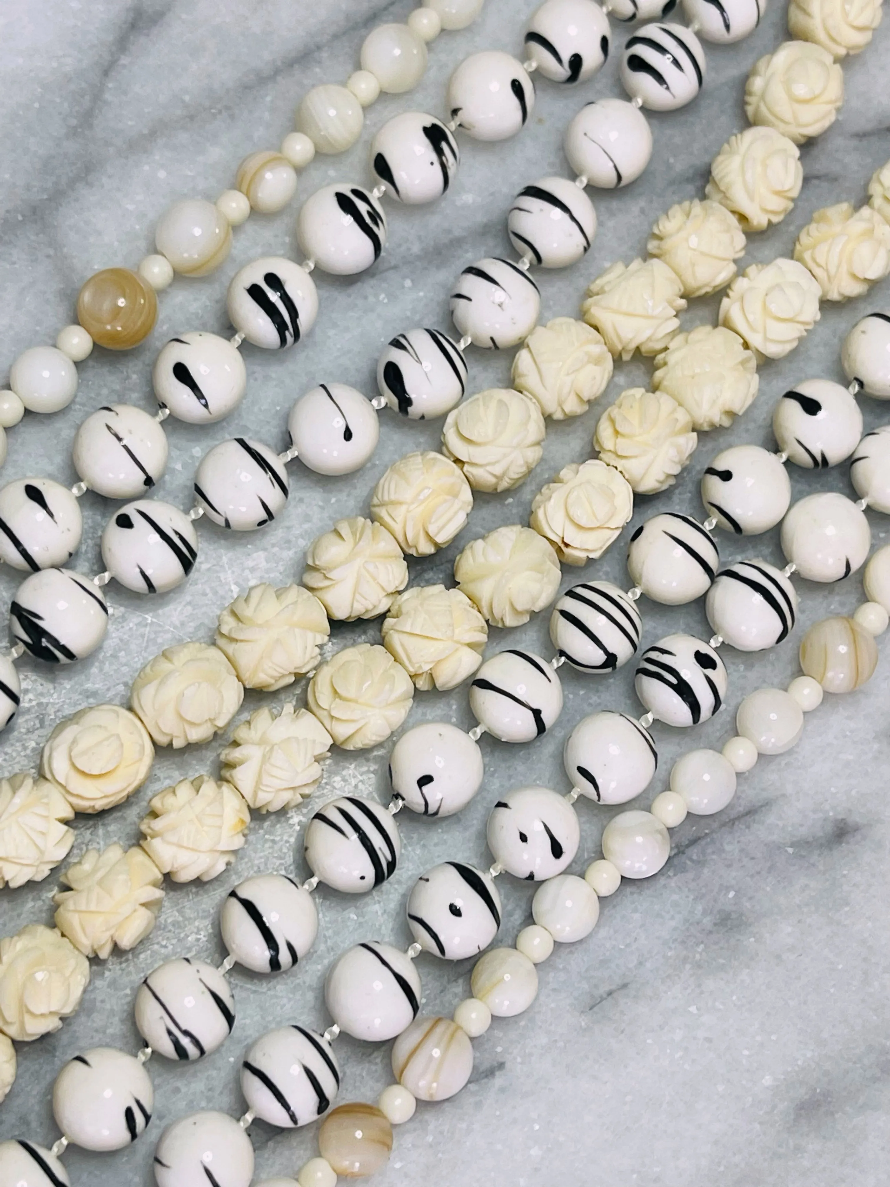 Long Vintage Black & White Beaded Necklace