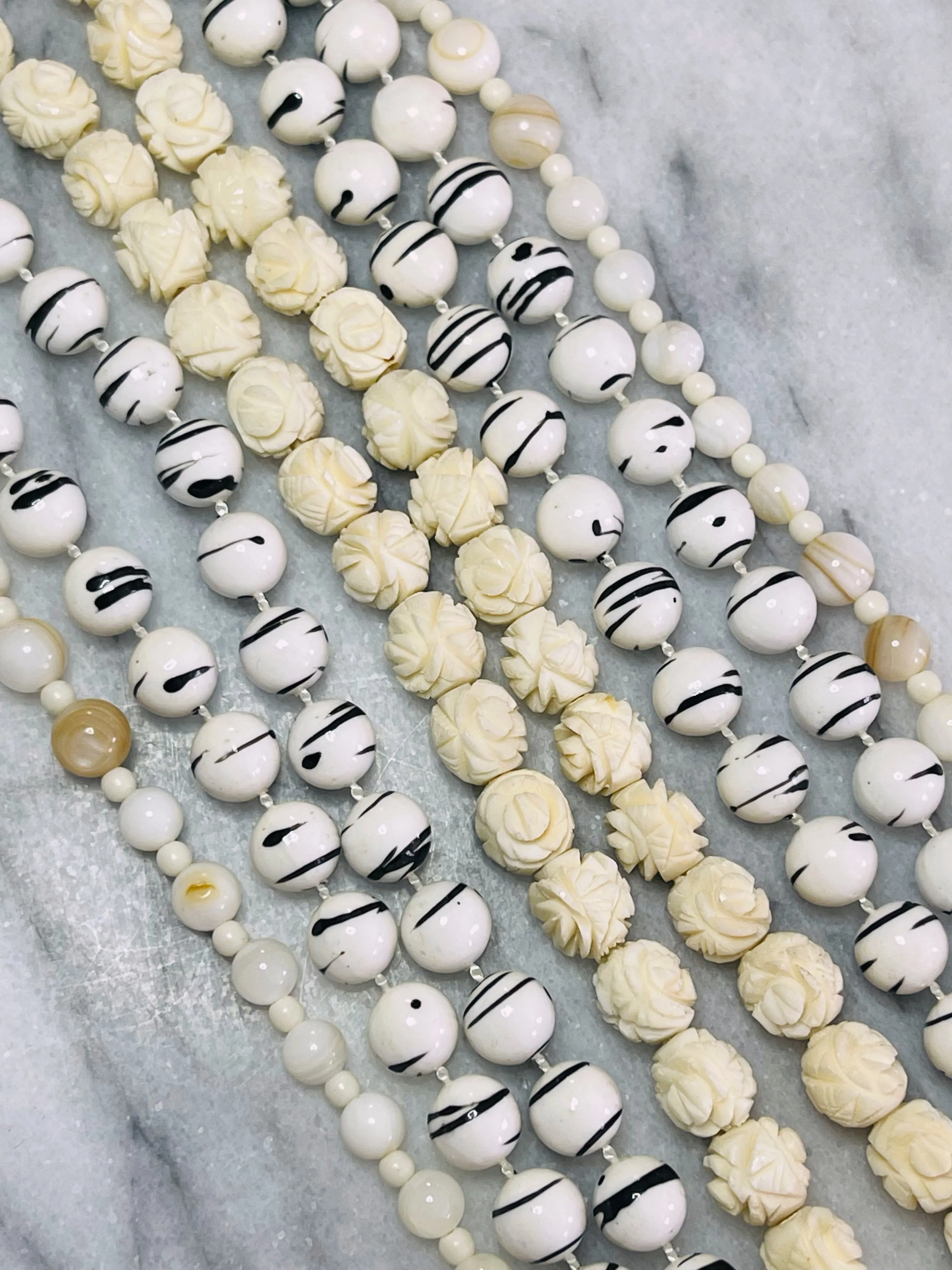 Long Vintage Black & White Beaded Necklace