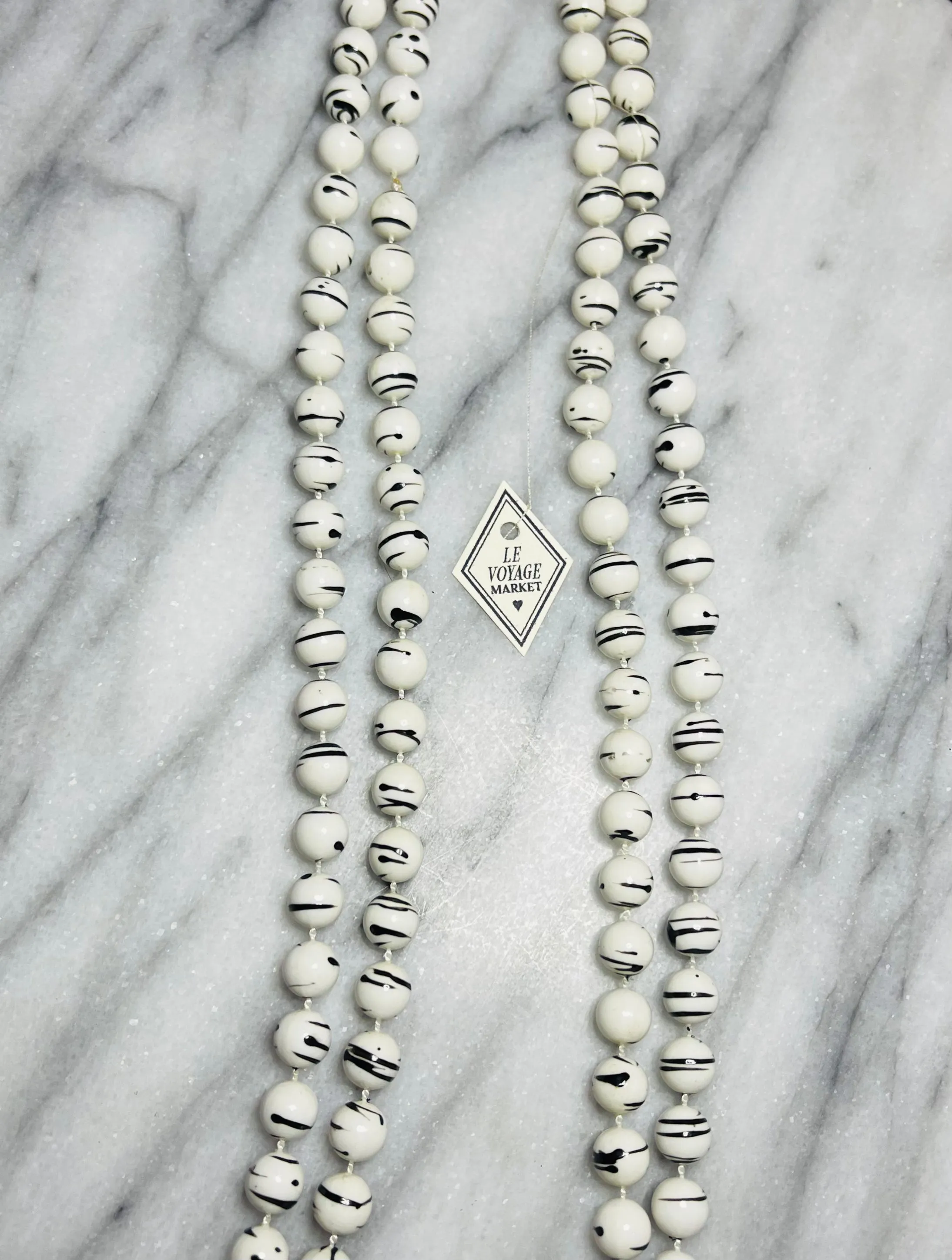 Long Vintage Black & White Beaded Necklace