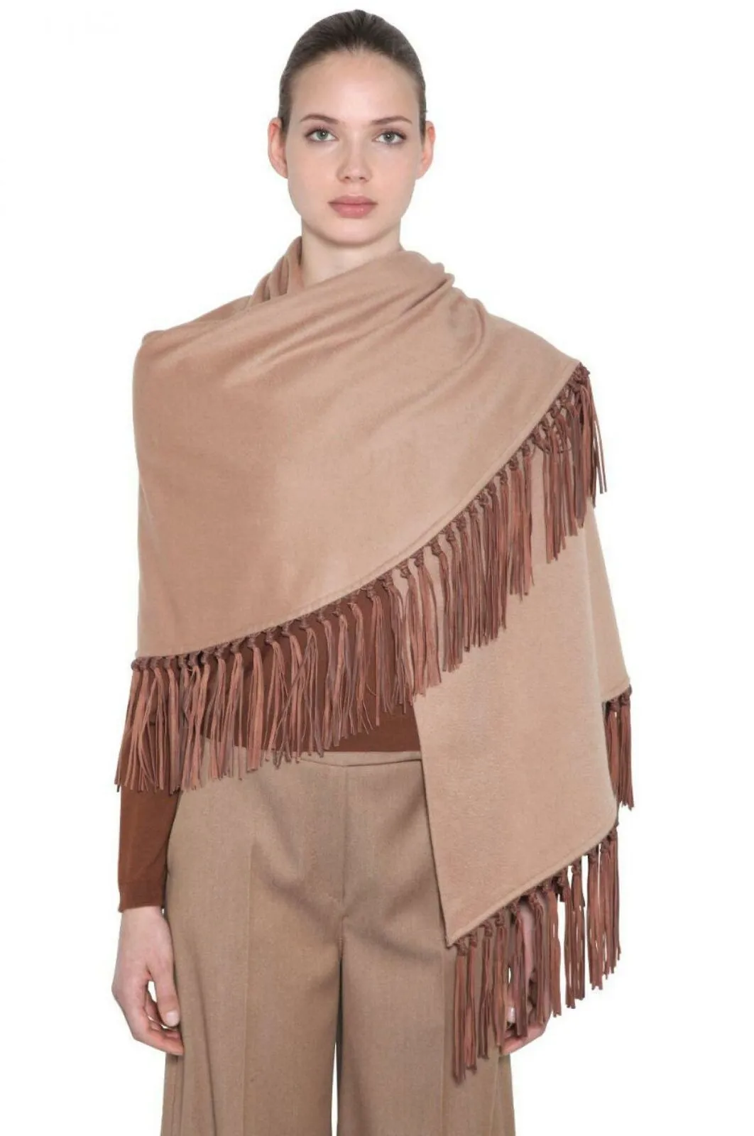 Max Mara Women's Fringed Cashmere Wrap with Leather Tassels