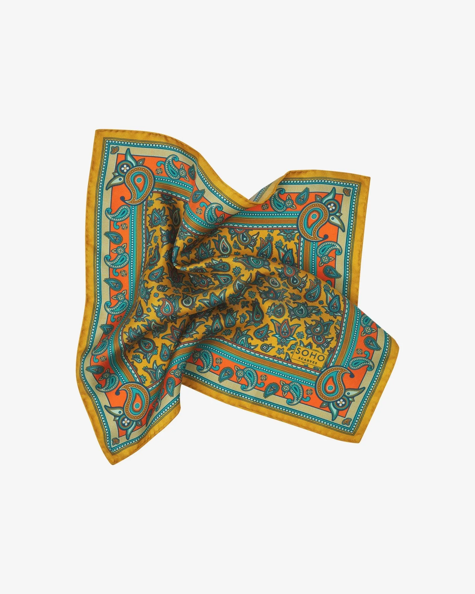 Men's Silk Pocket Square in Gold Paisley - The Buttermere