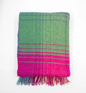 Merino Wool and Cashmere Throw - Green/ Cherry Plaid