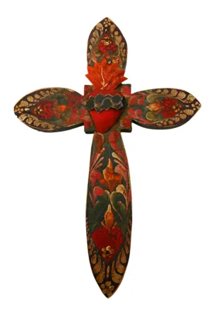 Mexican Hand Painted Cross 11 1/2 in