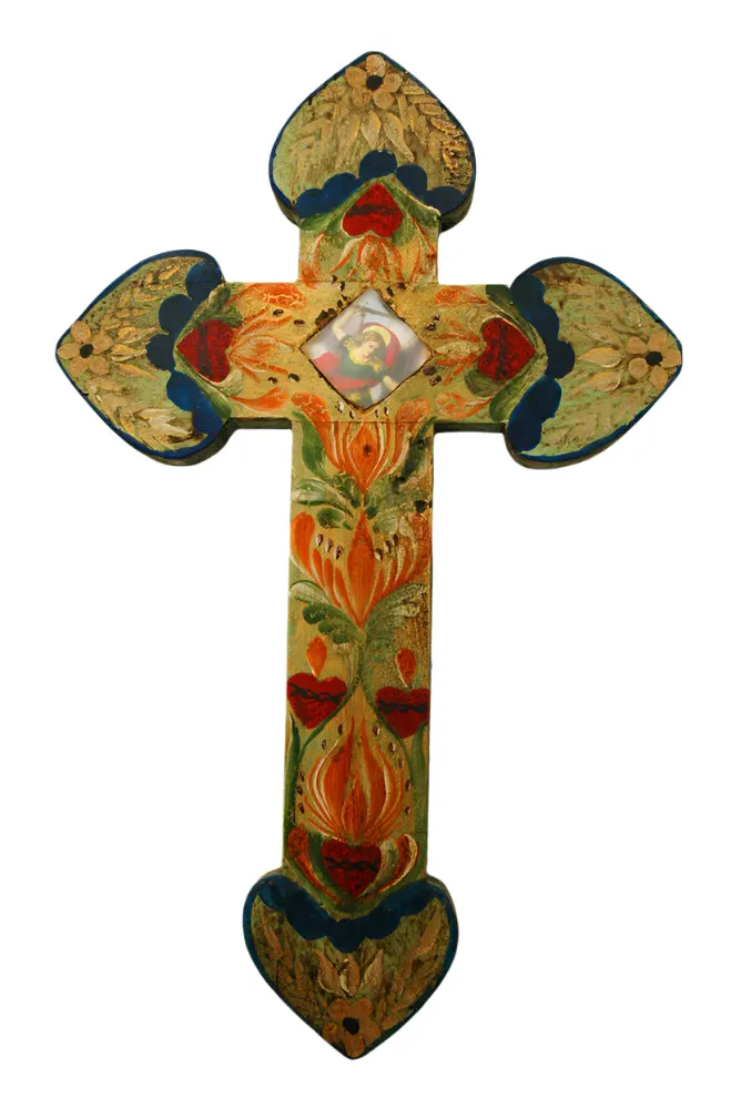 Mexican Hand Painted Cross 14 in