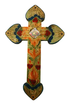 Mexican Hand Painted Cross 14 in