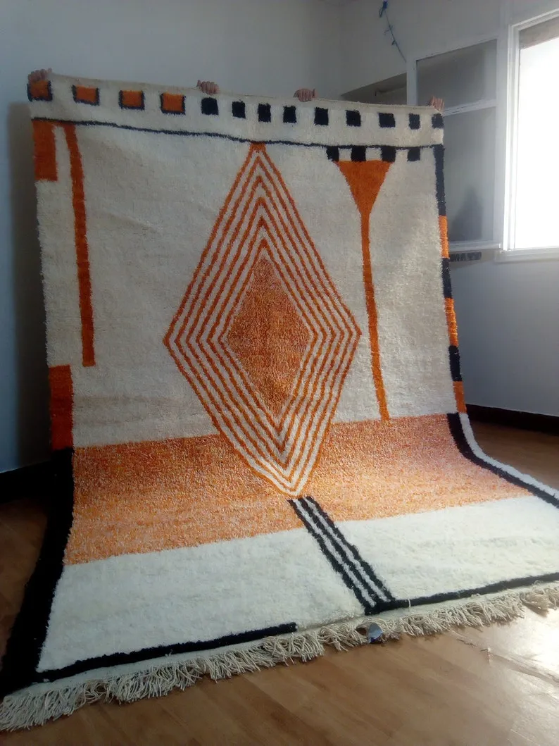 modern rug, Hand woven rug, Azilal Berber style - Orange Rug Morocco