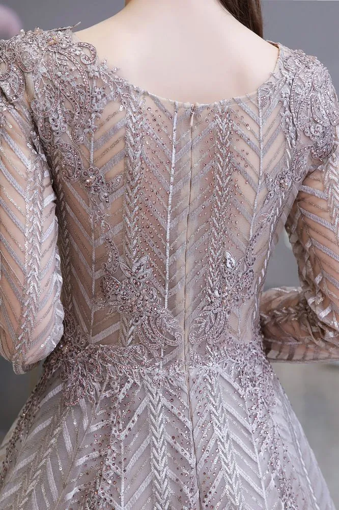 Modest Long Sleevess V-neck Princess Prom Party Gowns